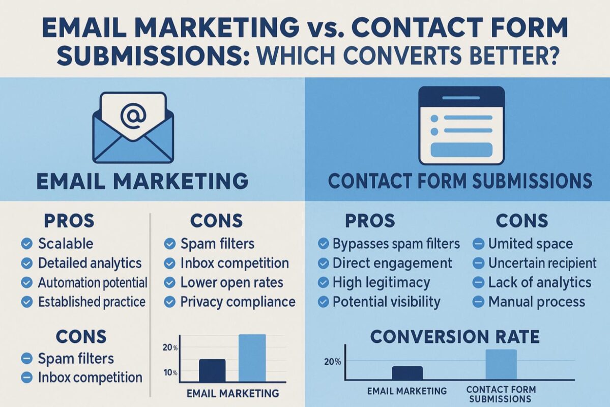 contact form submissions versus email marketing comparison detailed aspects